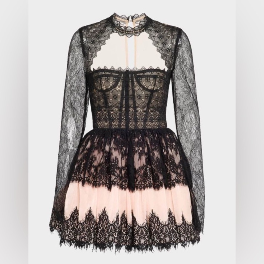 Bronx and Banco Black Lace Dress with Blush Lining